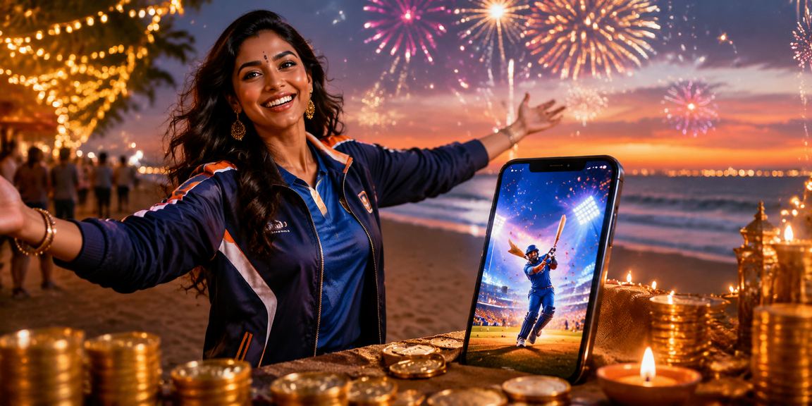 Exciting IPL promotions viewed on mobile at Chennai Marina Beach