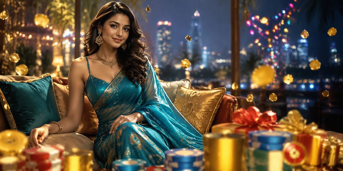 Evening cityscape of Delhi with lottery and casino theme